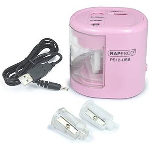 Rapesco 1446 automatische elektrische USB/batterij puntenslijper, snoep roze