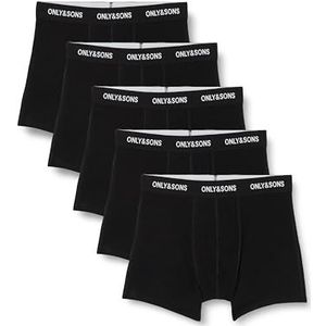 ONLY & SONS Onsfitz Solid Black Boxershorts voor heren, 5 stuks, Zwart/Detail: zwarte taille - wit logo