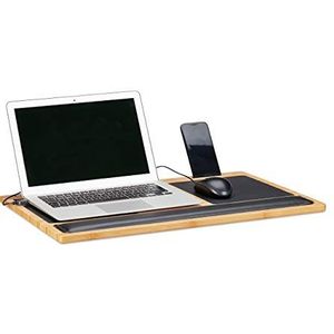 Relaxdays 10022200 Laptoptafel, tablet, knieën, houder voor smartphone, 2 muismatten, 60 x 40 cm, bamboe, natuur, standaard