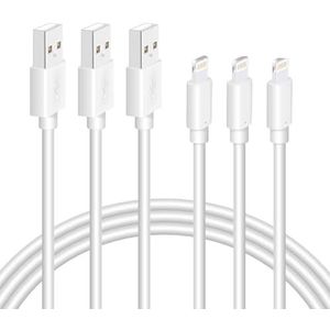 Quntis Lot de 3 câbles de charge pour iPhone - 2 m - Certifié MFi - USB A vers Lightning - Pour iPhone 14 13 12 11 Pro Max mini SE 2020 X XR XS Max 8 Plus 7 6 5S 5E iPad Air Mini Airpods - Blanc