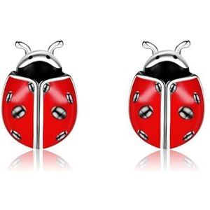 Lieveheersbeestje oorbellen van 925 sterling zilver, lieveheersbeestje oorbellen, cadeau voor dames en meisjes, sterling zilver, geen edelsteen, Sterling zilver, Geen edelsteen