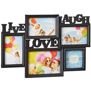 Relaxdays 10021999 fotolijst fotolijst 5 foto's galerij muur lijst Live Love Laugh 3D 31 x 45,5 cm, zwart