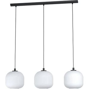 EGLO Mantunale hanglamp plafondlamp 3 vlammen hanglamp woonkamer eetkamer kroonluchter metaal zwart wit glas E27 fitting 120 cm