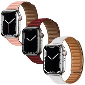 Friendly License - 3 stuks compatibel met Apple Watch 38 - 40 - 41 mm - kleuren wijn, wit en roze - PU-leer en magneetsluiting - vervanging voor smartwatch