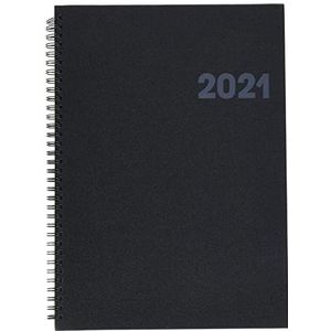 BRUNNEN 1076365901 boekkalender model 763, 2 pagina's = 1 week, 210 x 290 mm, metalen omslag, vulkanisch zwart, kalender 2021, draadbinding