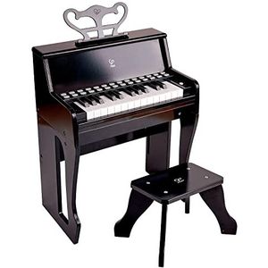 Hape Zwarte elektronische piano met interactief leren, houten piano met 25 toetsen, muziekstandaard en kruk van hout, speelgoed voor kinderen van 3 jaar, muziekinstrument, educatief speelgoed voor