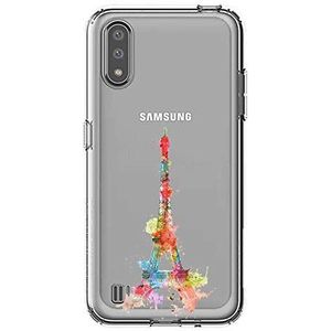 Transparante beschermhoes voor Samsung Galaxy A01, Eiffeltoren, meerkleurig