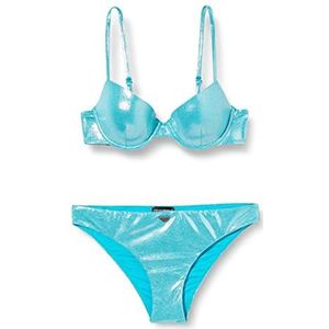 Emporio Armani Emporio Armani Bikini voor dames, met stippen, van lycra, sculptuur, beha en letter, bikiniset, Turkoois