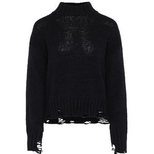myMo Women's Pull en tricot pour femme avec col montant et garniture en cuivre cassé Polyester Noir Taille M/L Pull Sweater, M, Noir, M
