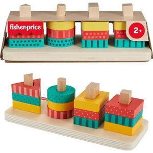 Fisher-Price - Houten vormstapelaar, 12 stapelbare vormen en een basis, nekvormspel ter bevordering van fijne motoriek en probleemoplossing, speelgoed voor kinderen vanaf 2 jaar, HXV05