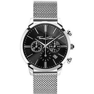 Thomas Sabo Rebel Spirit Chrono herenhorloge, zilverkleurig, zwart, analoog, kwarts, zwart/zilver, 42 mm, armband, Zwart/Zilver, Armband