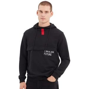 Trendyol Slim Hoodie Sweatshirt met slogan trainingspak heren, zwart, XL, zwart.