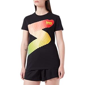 Love Moschino Dames T-shirt van katoenen jersey withmeerkleurig harten, zwart.
