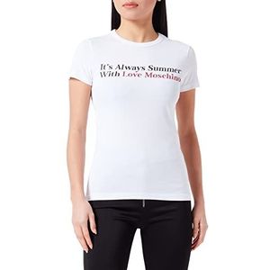 Love Moschino Dames T-shirt met korte mouwen met slogan print en glitterdetails, optisch wit, 50, optisch wit