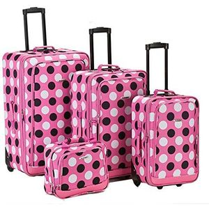 Rockland Koffer Dot Set van 4, roze stippen, 4-delige bedrukte kofferset