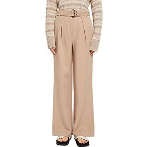 ESPRIT Collection Pantalon en lin mélangé avec taille haute et ceinture, taupe, 32W / 32L