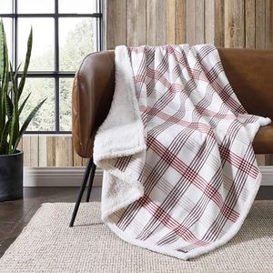 Eddie Bauer Home Plush omkeerbare deken van sherpa-fleece, zacht en comfortabel, ideaal voor reizen, kamperen en thuis, (152,4 x 127 cm), Union Bay Red