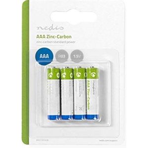 Nedis Zinc-Carbono AAA-batterijen Zink-Carbono (AAA, 1,5 V, 4 stuks), blauw/groen