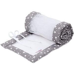 babybay Bedomranding van netstof, geschikt voor Maxi Boxspring Comfort/Comfort Plus, taupe, met witte sterren, 1 stuk