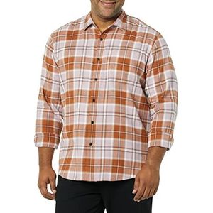 Amazon Essentials Flanellen overhemd voor heren met lange mouwen (verkrijgbaar in grote maat), ruitpatroon, paars, roest, maat S
