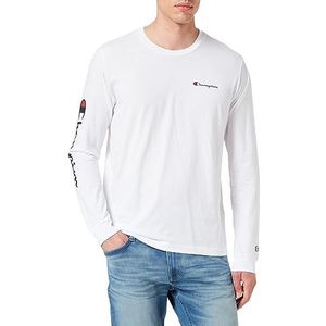 Champion Legacy American Classics Maxi Logo L-s Crewneck T-shirt met lange mouwen voor heren, Wit.