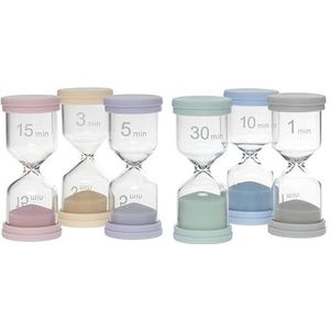 TFA Dostmann 18.6012.30 Kleurrijke zandloperset met 6 kleuren (1, 3, 5, 10, 15 of 30 minuten), timer voor tandenpoetsen, huiswerk, school, sport, kantoor, keuken, glas