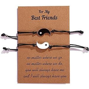 Senidea Set van 2 bijpassende Yin Yang armbanden van gevlochten touw, Tai Chi, beste vriend, BFF-armband, paar vriendschapsarmbanden, Jade