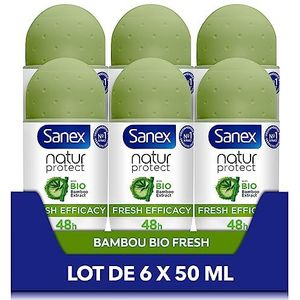 SANEX - Deodorant Ball Natur Protect Fresh Effectief - Deodorant voor dames en heren - Biologisch bamboe-extract & natuurlijk bamboepoeder - geurbescherming 48 uur - veganistisch - 6 x 50 ml