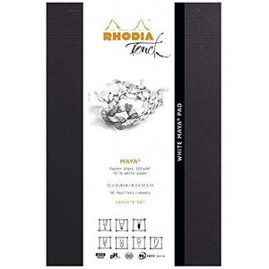 RHODIA Touch 116105C – blok White Maya Pad A4+, nieuwe liniaal Cross'N'Dot – 50 vellen – Clairefontaine Maya papier, wit, 120 g/m – voor kalligrafie en tekeningen met potlood, liner, veer