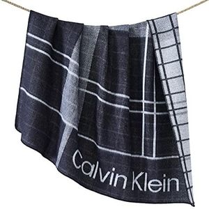 Calvin Klein Omslag van polyester met verspringend logo, geruit, 127 x 177 cm, antraciet