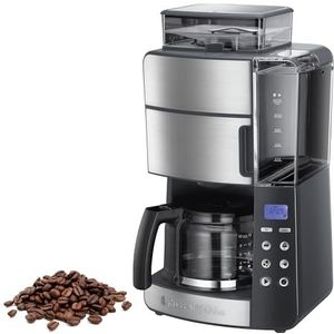 Russell Hobbs Grind&Brew Digitaal Koffiezetapparaat (incl. Glazen Kan), Programmeerbare Timer, Geïntegreerde Koffiemaler, 3 Maalstanden, Instelbare Koffiesterkte, 10 Koppen (1,25L), 25610-56