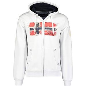 GEO NORWAY Gayto Men Sweatshirt met capuchon voor heren, warm, met ritssluiting, sweatshirt, hoodie, heren, lange mouwen, casual, hoodie, logo, hoodie, normale kraag, wit/marineblauw