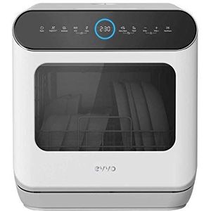 EVVO Lave-vaisselle compact et sans installation, pour bureau ou comptoir, 2 services, 6 pogrammes, séchage supplémentaire, programme ECO, programme automatique, programmable, Mini D Trip 2 (blanc)