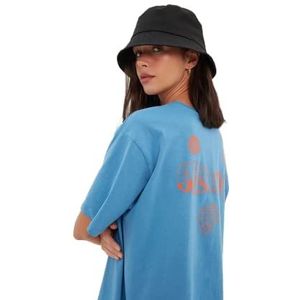 TRENDYOL Trendyol Standaard oversized T-shirt met ronde hals voor dames, dameshemd (1 stuk), Indigo