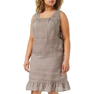 Bonamaison Casual middellange jurk met ruches met ronde hals en plooien aan de voorkant, Zand