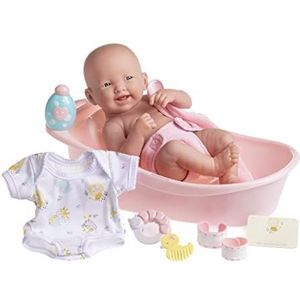 JC Toys Layette Deluxe Badcadeauset, 8-delig, pasgeborenen, vinyl pop, 35,6 cm, met accessoires, roze, waterdicht, vanaf 2 jaar