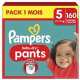 Pampers Baby-Dry luierbroekjes, maat 5, 160 zakken, 12 kg - 17 kg, met een stop & Protect-zak om lekken aan de achterkant te voorkomen