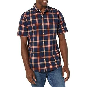 Amazon Essentials Chemise à manches courtes en popeline extensible pour homme (disponible en grande taille large), carreaux bleu marine rouge, taille S