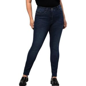 Ulla Popken Dames grote maten plus size skinny jeans Sarah, 5-pocket, hoge taille, smalle pasvorm, blauw denim, Denim blauw