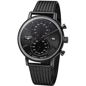 Elysee Minos herenhorloge met leren armband en chronograaf, milanese zwart/zwart, armband
