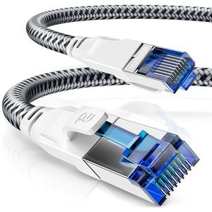 CSL - CAT.8 netwerkkabel 40 Gbits - 10m - katoenen mantel - LAN-kabel patchkabel RJ45 - CAT 8 Gigabit Ethernet-kabel - 40.000 Mbits snelheid - S/FTP PIMF afscherming - wit