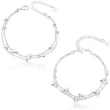 QOWUXHZ 2 stuks vriendschapsarmband van 925 sterling zilver, damesarmband, vlindermotief en ster, cadeau voor dames, moeder, dochters, zussen (16 + 4 cm), middelgroot, metaal, Metaal