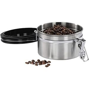 Xavax Koffieblik voor 250 g koffiebonen (luchtdichte voorraaddoos met aromasluiting, roestvrijstalen container, bewaardoos voor koffie, thee, cacao), zilver