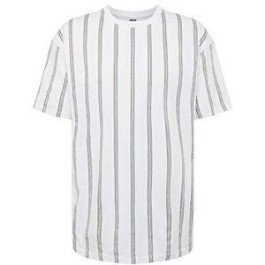 Urban Classics Heren T-shirt M -- Heavy Oversized AOP Stripe Wit/Blauw