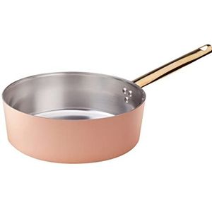 Pentole Agnelli ALCU10724 lage koperen pan met messing handvat, handvertind glad koper, 24 cm