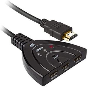 ekon HDMI Splitter, HDMI Switch, 3 HDMI-poorten, 40 cm HDMI-kabel, gouden connectoren, 4K Ultra HD-resolutie,