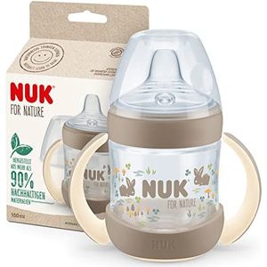 NUK Leerfles van duurzaam materiaal, extra groot en zacht, met temperatuurcontrole, lekvrij vanaf 6 maanden, 150 ml, BPA-vrij, beige