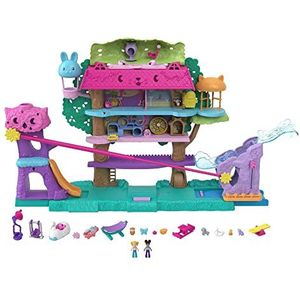 Polly Pocket Pollyville boomhuisset, minifiguren Polly en Shani, 5 etages, dieren, accessoires, speelgoed voor kinderen, vanaf 4 jaar, HJJ98