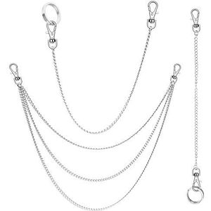 Anezus Set van 3 zilveren sleutelhangers met karabijnsluitingen aan beide uiteinden en 2 extra ringen voor sleutels, portemonnee, jeansbroek, riemgesp, handtas, zilver, M, zilver.