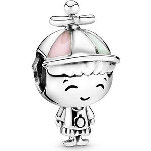 Pandora Icons Kleine jongen bedel zilver met roze en groen email, Emaille, Niet van toepassing